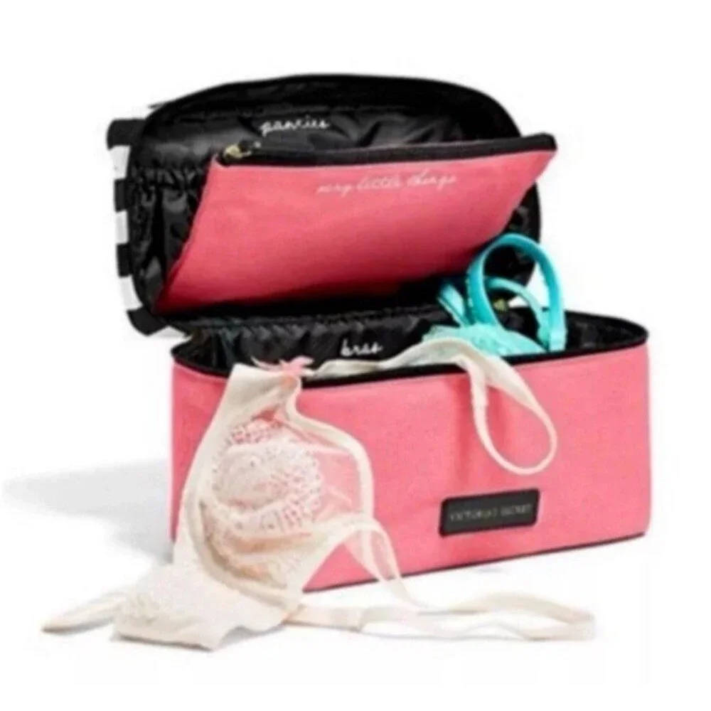Victoria’s Secret Travel Case Pink Black Stripe Sexy Little Things NWT Gift